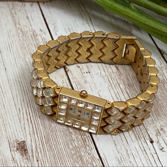 Vintage SOLITAIRE Jeweled Link Square Face Watch - Picture 3 of 11